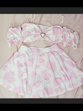 Pink Heart-Print Mini Dress Set - Charming Two-Piece